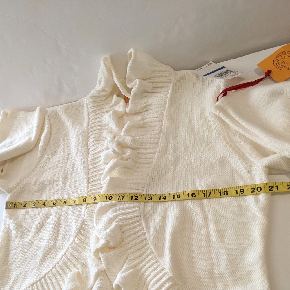 Ruby Rd Ruffled Cardigan Sweater Ivory Open Front Cotton Blend XLP - Picture 13 of 15